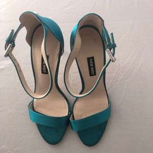Turquoise ankle strap sandals heels